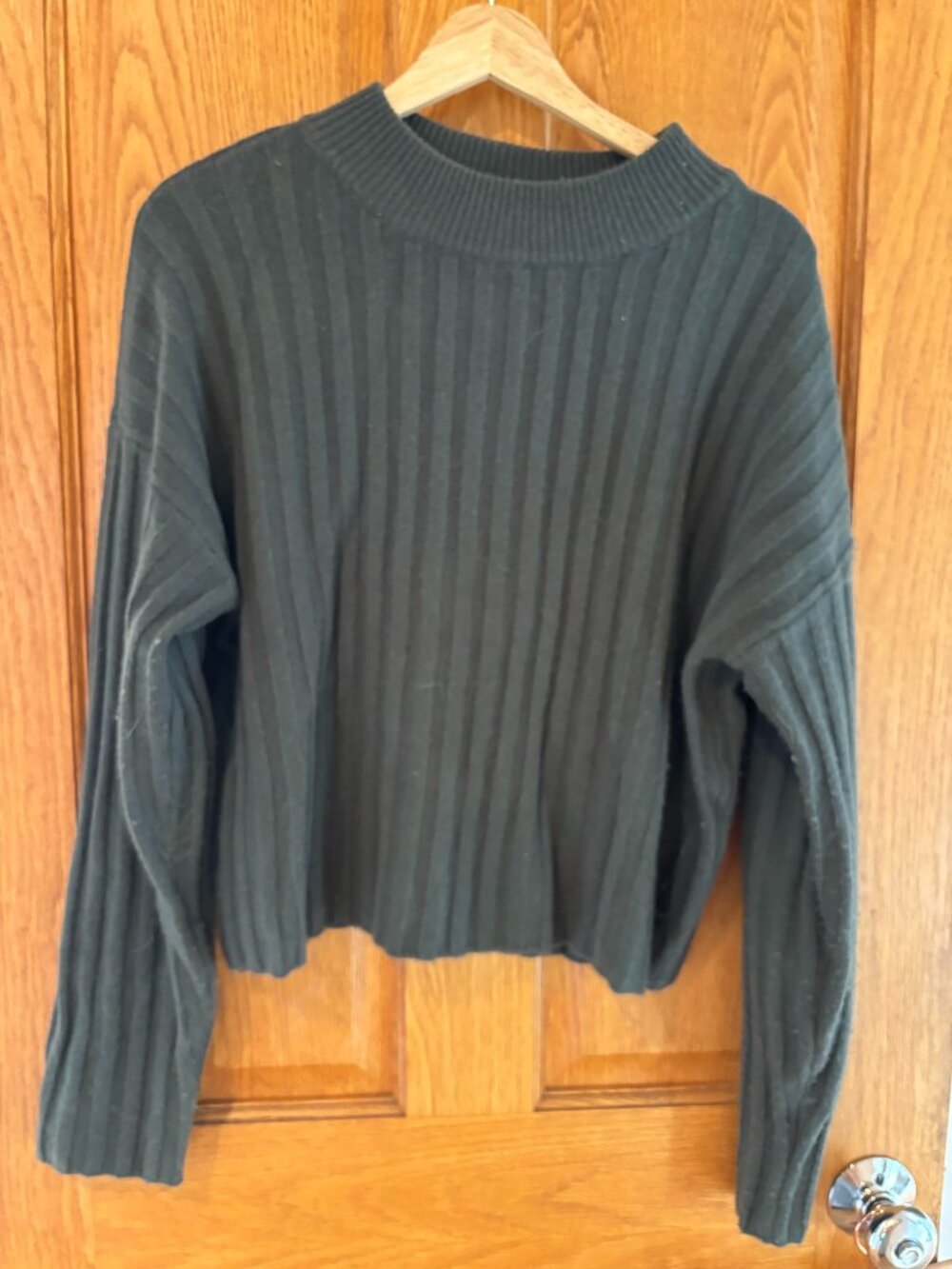 QUINCE 100% MONGOLIAN CASHMERE RIBBED CREW NECK MOSS GREEN SWEATER SIZE L